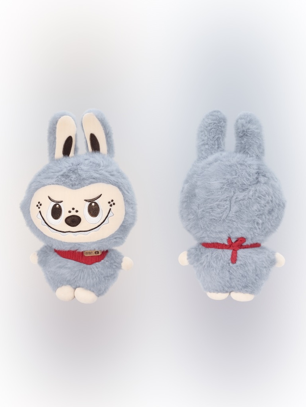 Blue Fuzzy Labubu Plush with Red Collar